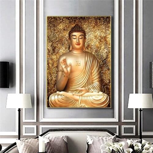 HD Nordic Modern Faith Poster Golden Buddha Canvas Painting Home Decoration Wall Art Frameless Prints