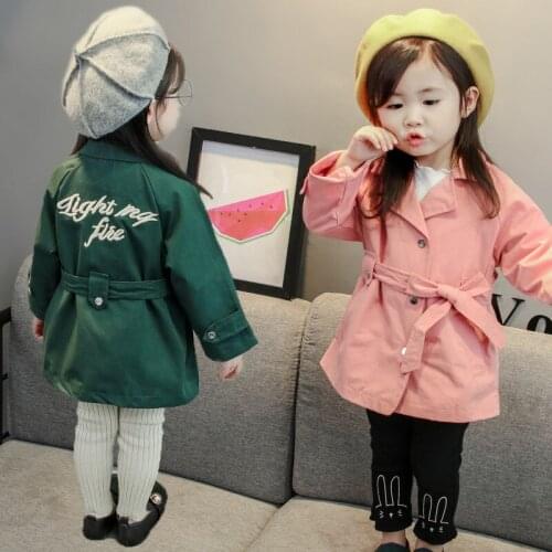 2020 Autumn New Style Girls Back English Mid-length Trench Coat Children Fashion Coat