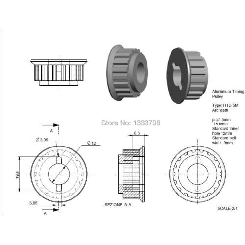 High quality personalized drawing 18teeth 5mm pitch pulley/ HTD5M pulleys