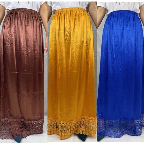 Summer Women Plain Stretch Silk Cotton High Waist Elasticated Ladies Ankle Length Long Lace Skirt Solid Loose Casual Skirts
