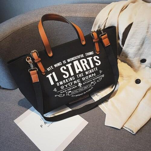 Ladies Women Bag European American Style Canvas Fashion Large Capacity Tote Letter Shoulder Messenger Bag Casual Tote Handbag
