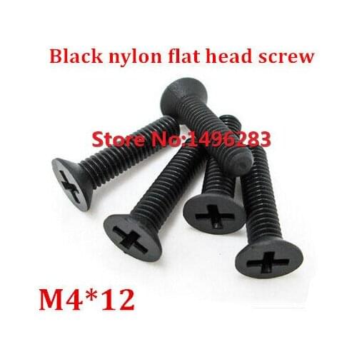 200pcs M4*12 Black Nylon Countersunk Head Socket Screw Metric Threaded Machine Flat Bolt