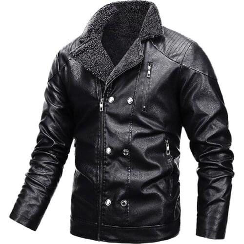 2021 brand cross border winter mens jacket motorcycle leather jacket plush leather jacket large mens leather jacket