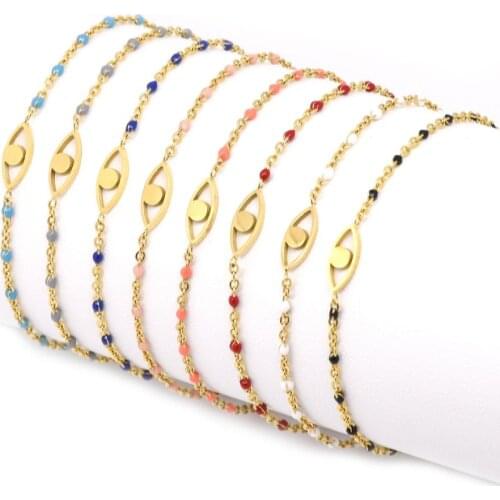 5pcs/pack 24k Gold Plating Multi-color Beads Gold Evil Eye Charms Dainty Adjustable Link Bracelets For Women Wedding Gift