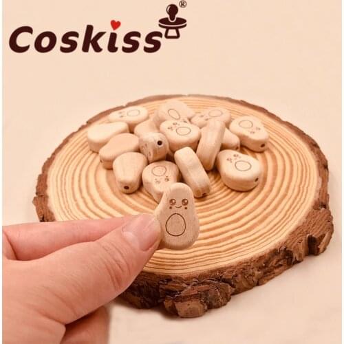 Coskiss 50pcs Beech Wooden Bow Beads BPA Free Wooden Teethers Toys Wooden Teether Wooden Teething Bead Baby Teether