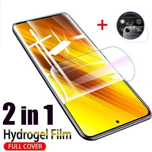 2-in-1 For Poco X3 Case For Xiaomi Poco X3 Hydrogel Film Protective Full Screen Protector For Poco M2 F2 Pro M3 X3 Lens Case