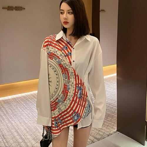 Plus size fashion womens blouses shirts 2021 spring half printing blouse long sleeve turn-down collar shirts Blusas Mujer