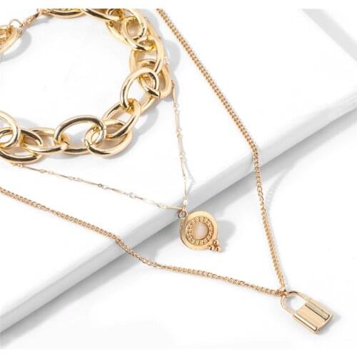 Double layer Lock Hip hop Chain choker necklace punk link gold color padlock pendant necklaces women fashion gothic jewelry