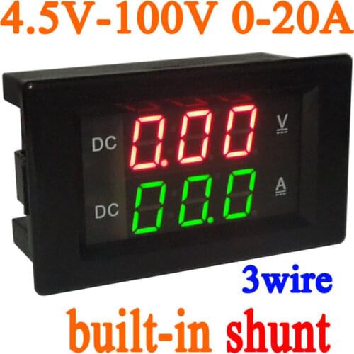 DC 4.5-100V 20A Shunt Dual display LED Digital Voltmeter Ammeter volt AMP 5V 12V 24V 36V 48V 60V 72V 84V 96V FOR car Voltage
