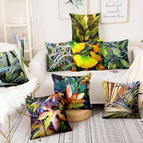 Watercolor Tropical Leaf Painting Cushion Decorative Pillow Home Pillows Decoration Almofadas Decorativas Para Sofa Throw Pillow