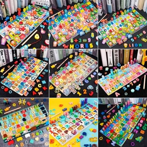 Montessori Wooden Educational Toys Fruit Digital Animal Traffic Figure Matching Puzzle Preschool Busy Board Educational Kids Toy