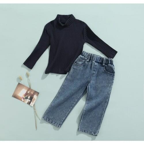 Kids Girls Clothes Knit Sweater Denim Pants 2 Pcs Clothing Suit Baby Outfits for Childrens Clothing