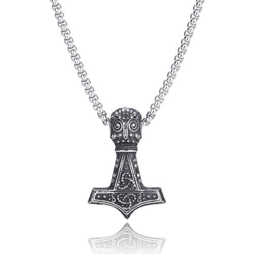 Men Stainless Steel Norse Viking Amulet Scandinavian Pendant Hammer Of Thor Necklace Colar Choker Necklaces BB0873