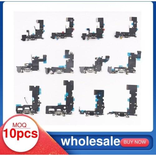 10 USB Dock Charging Port Flex Cable For iPhone 6 6S 7 8 Plu X XR XS Max Audio Jack SE 5S Charger Connector Spare Parts Replace