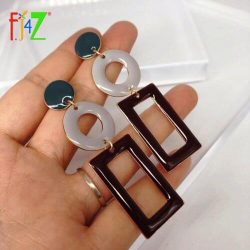 F.J4Z Women Dangle Earrings Fashion Enamel Rectangle Circle Earrings Ladies Geometric Earring Brincos Bijoux dropship