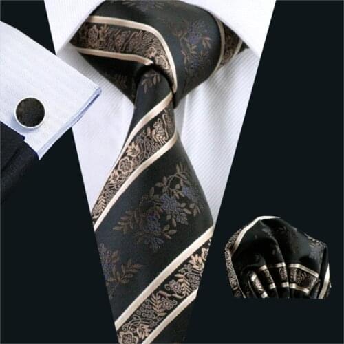 FA-798 Mens Necktie Black Stripe 100% Silk Jacquard Tie Hanky Cufflinks Set Business Wedding Party Ties For Men Free Shipping