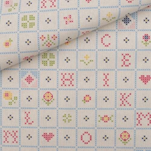 Cotton Linen Fabric for handmad, bed, bag, curtain Sewing - Cross Stitch - Patch and letters (LF041)