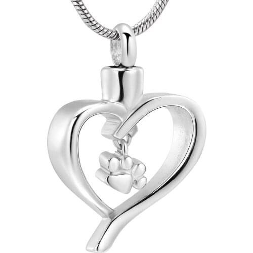 IJD10060 Dog/Cat Paw In My Heart Stainless Steel Pet Urn Pendant Necklace Memorial Ash Keepsake Cremation Jewelry