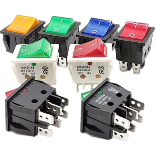 KCD4-201N-B Electric Welding Machine Power Switch With Red Light 30A 250VAC Electric Oven Heater Switch 4/6Pins 2 Position