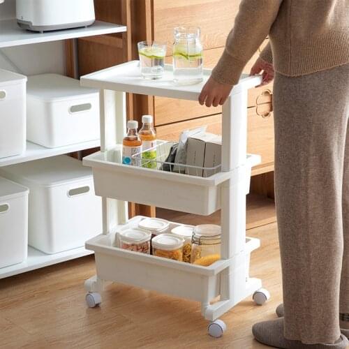 Zq Kitchen Storage Rack Floor Multi-Tier Movable Trolley Storage Basket Storage Rack