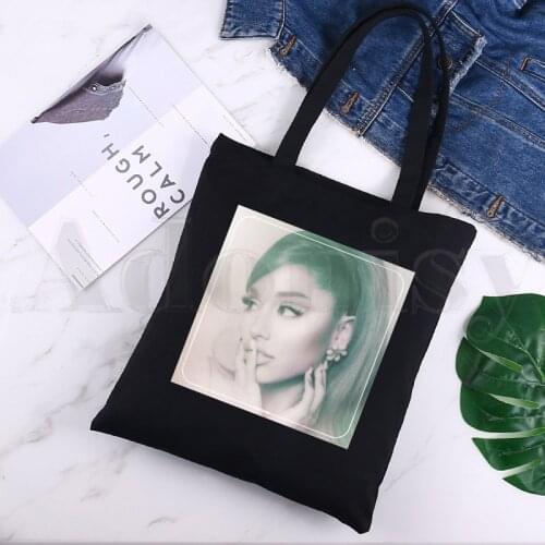 Ariana Grande 90s Harajuku Hip Hop Reusable Shopping Bag Women Canvas Tote Bags Printing Eco Bag Shopper Shoulder Bags Black
