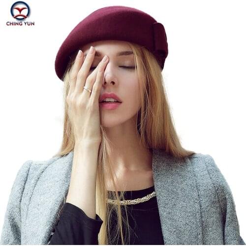 CHINGYUN fashion vintage lady hats autumn winter hats for women painter hat lady wool hat stewardess hat topper beret 100% wool