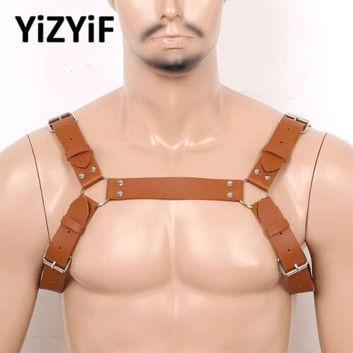 Men Body Chest Harness Belt Fashion Punk Gothic PU Leather Adjustable Shoulder Chest Harness Straps Club Costume Strap Accessory