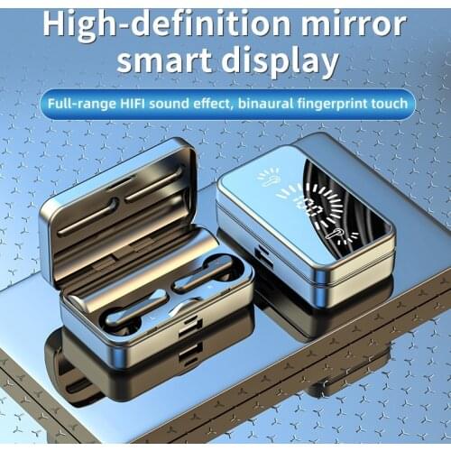 2021 New Wireless Full-range Bluetooth 5.0 Earphone Cool Mirror Smart Display Headphone Bilateral Stereo HiFi Bass Sound Earbuds