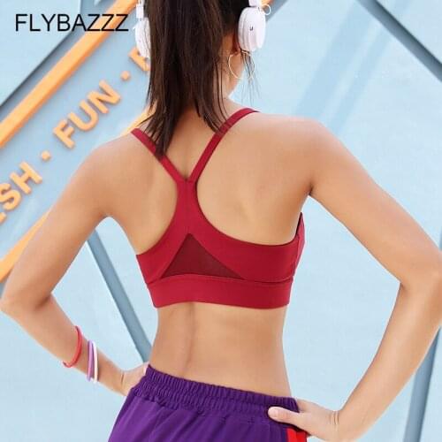 New omen Sexy Mesh Patchwork Thin Shoulder Strap Sports Bra Shockproof Push Up Running Yoga Bra Slim Style Gym Fitness Bras Tops