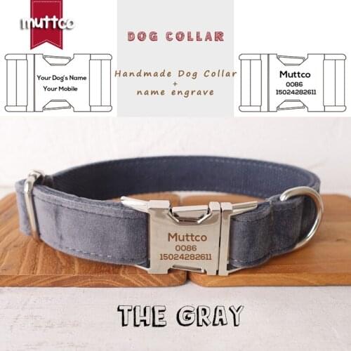 MUTTCO engraved metal buckle dog collar THE GRAY dog ID tag collar 5 sizes nameplate anti-lost pet supply UDC108