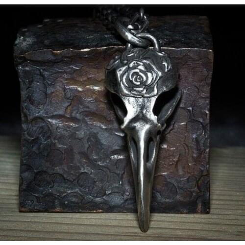 Personality Men Women Gothic Jewelry Gothic Style Rose Flower Crow Head Necklace Viking Pirate Necklace Punk Hip Hop Jewelry