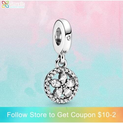 Smuxin 925 Sterling Silver Beads Sparkling Snowflake Circle Dangle Charm fit Original Pandora Bracelets Women Jewelry Making