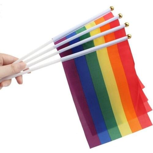 Polyester Fiber Rainbow Flag 14x21cm Small Homosexuality Color Stripes Hand Flags Party Parade Supplies