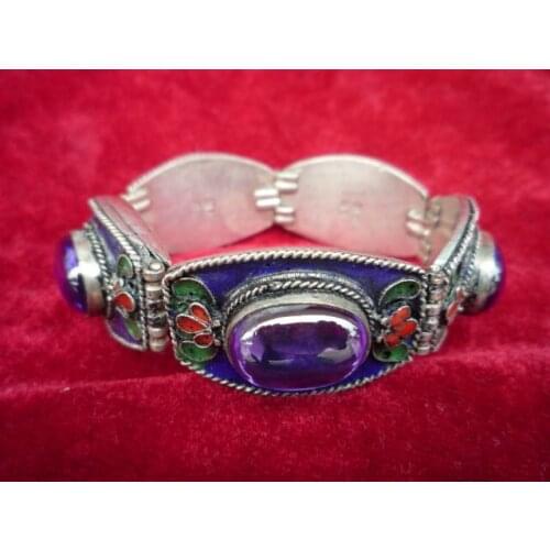 Rare Qing Dynasty cloisonne&Silver sapphire bracelet ,free shipping