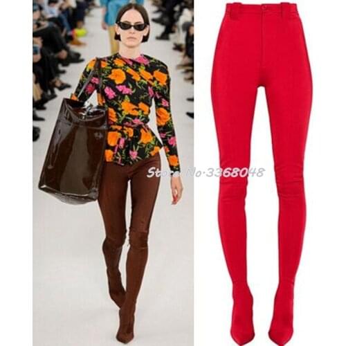 New Fashion Sexy Waist High Pants Boots Satin Stretch Elastic Over The Knee Slim High Heels Extreme Long Boots Women Shoes