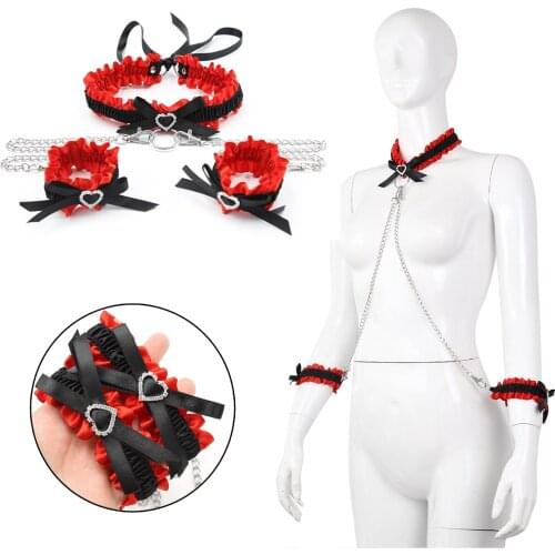 Adult Sex Toys Sexy Anti-back Handcuffs Couples Alternative Toys Ass Binding Tie with Hands Cuff Lace Collar Handcuff with Chain