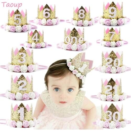 Taoup 1pc One First Birthday Party Hats 1st 2nd 3rd Crown Birthday Hats Number One Party Decors Kids Accessories Newborn Child