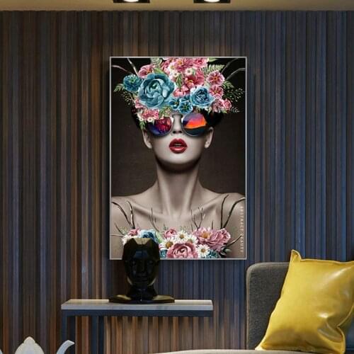 Scandinavian Flower Woman Wall Art Canvas Print Abstract Poster Painting Decoration Picture Nordic Modern Living Room Decor