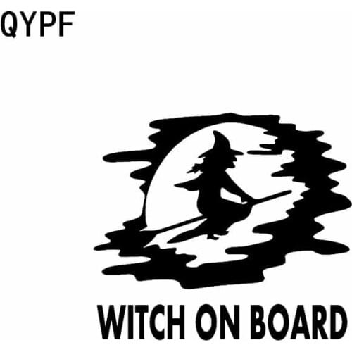 QYPF 15.2CM*13.4CM WITCH ON BOARD Funny Vinyl Car Stickers Decal Black Sliver C14-0137