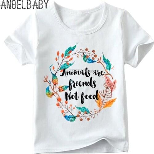 Boys/Girls Animals Are Friends Not Food Print Funny T shirt Kids Summer Short Sleeve Tops Children Cartoon T-shirt,ooo5173