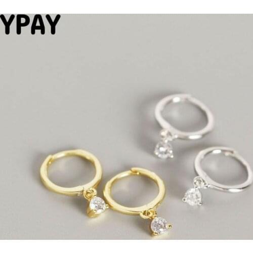 YPAY 100% Real 925 Sterling Silver Pendant Hoop Earrings Women Small Round Zircon Earring Fine Jewelry Christmas Gifts YME550
