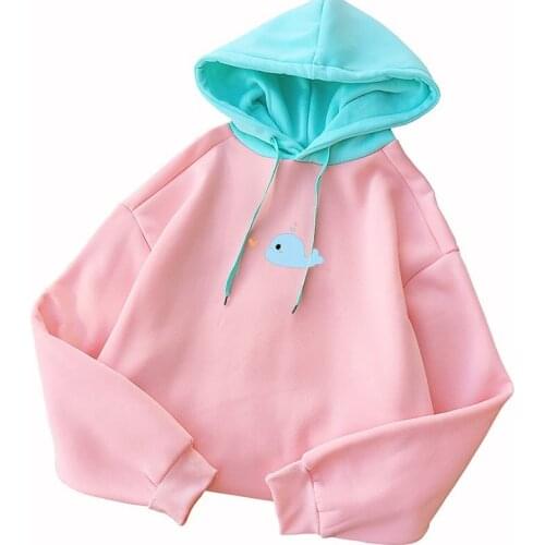Nice Vogue Autumn Winter Fleece Kawaii Cartoon Dolphin Print Harajuku Pullover Thick Loose Women Hoodie Sweatshirt Casual Coat