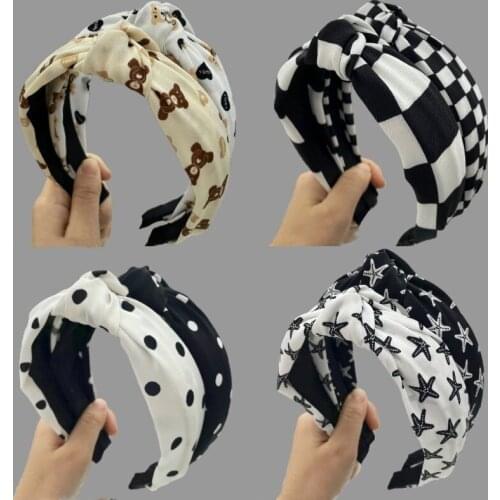 10pcs/lot Popular Top Knot Headband for Women Girls Hair Accessories Elegant White Black Print Cloth Hairband Headpiece Turban