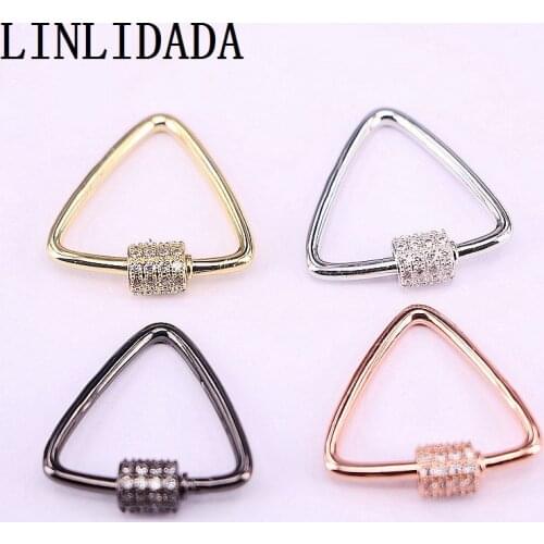 10Pcs, New Arrival Triangle Screw Clasp Pendant Necklace Fittings Micro Paved CZ Metal Clasp Lock 24*25mm