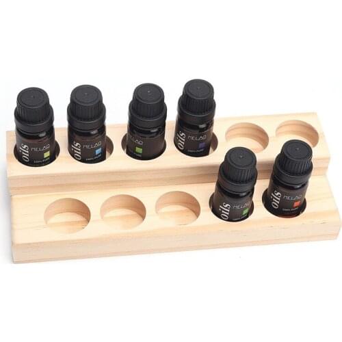 11 Holes Wooden Essential Oil Tray Handmade Natural Wood Display Rack Demonstration Station For 5-15Ml Bottles Storage Box