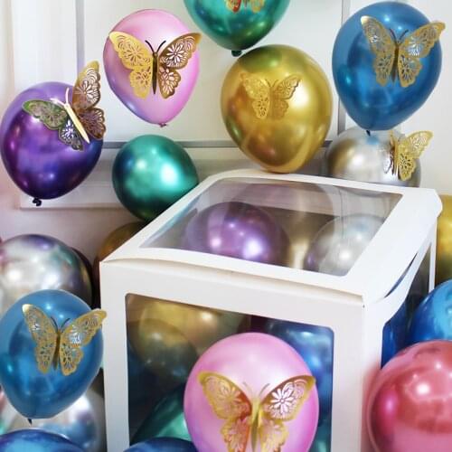 12pcs/lot 3D Double Layer Decorative Butterfly for balloon Bedroom Party Curtain Fake Flower Craft Decor PVC Butterflies