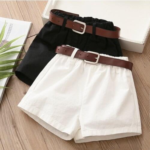 2021 Summer Casual 3 4 5 6 7 8 10 12 Years Cotton Solid Color ChildrenS Running Sports Kids Baby Girl Shorts With Leather Belt