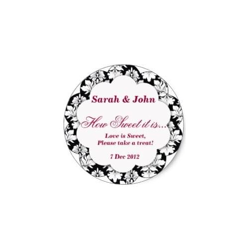 3.8cm black and white damask How Sweet it is Sticker