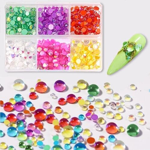6Colors Mix 4 Crystal Rhinestones Mermaid Caviar Round Crystal Flatback Nail Rhinestone Aurora Round Beads Nail Crystal Diamond