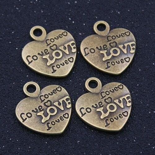 8PCS 20*23mm Letter LOVE Charms Hearts Antique Bronze Two-sided Metal Alloy Pendant DIY Jewelry Making Material